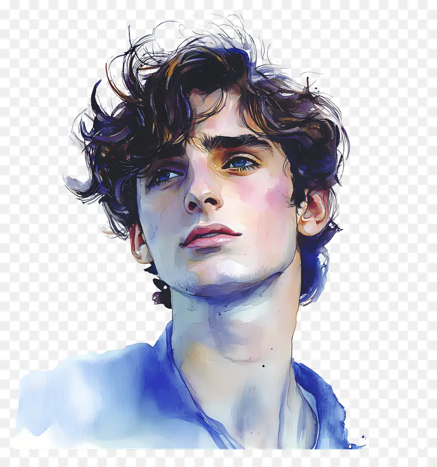 Timothee Chalamet，ชายสีน้ำเงยหน้าขึ้นมอง PNG