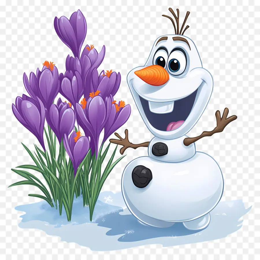 Olaf แช่แข็ง，มนุษย์หิมะด้วยดอกไม้ PNG