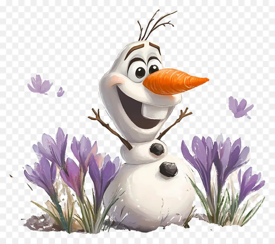 Olaf แช่แข็ง，มนุษย์หิมะด้วยดอกไม้ PNG