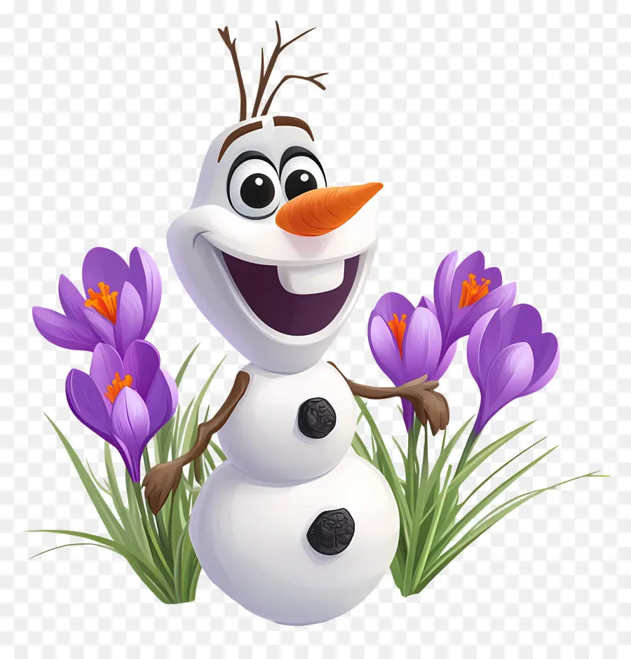 Olaf แช่แข็ง，มนุษย์หิมะด้วยดอกไม้ PNG