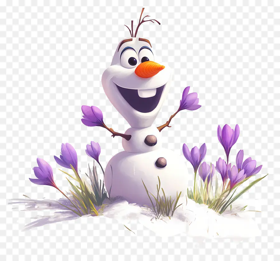 Olaf แช่แข็ง，มนุษย์หิมะด้วยดอกไม้ PNG