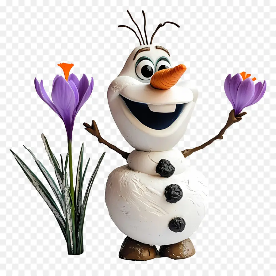 Olaf แช่แข็ง，มนุษย์หิมะด้วยดอกไม้ PNG