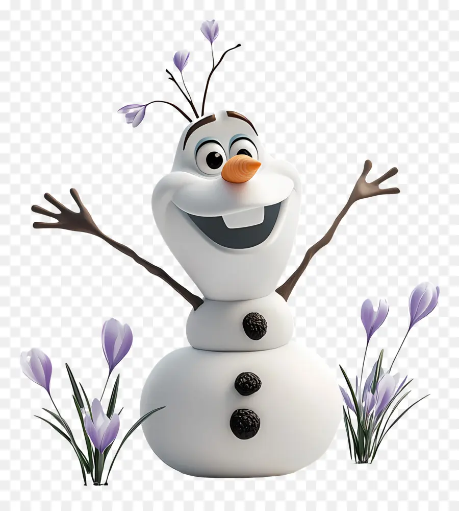 Olaf แช่แข็ง，มนุษย์หิมะด้วยดอกไม้ PNG