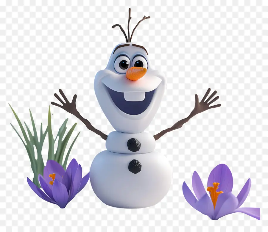 Olaf แช่แข็ง，มนุษย์หิมะด้วยดอกไม้ PNG