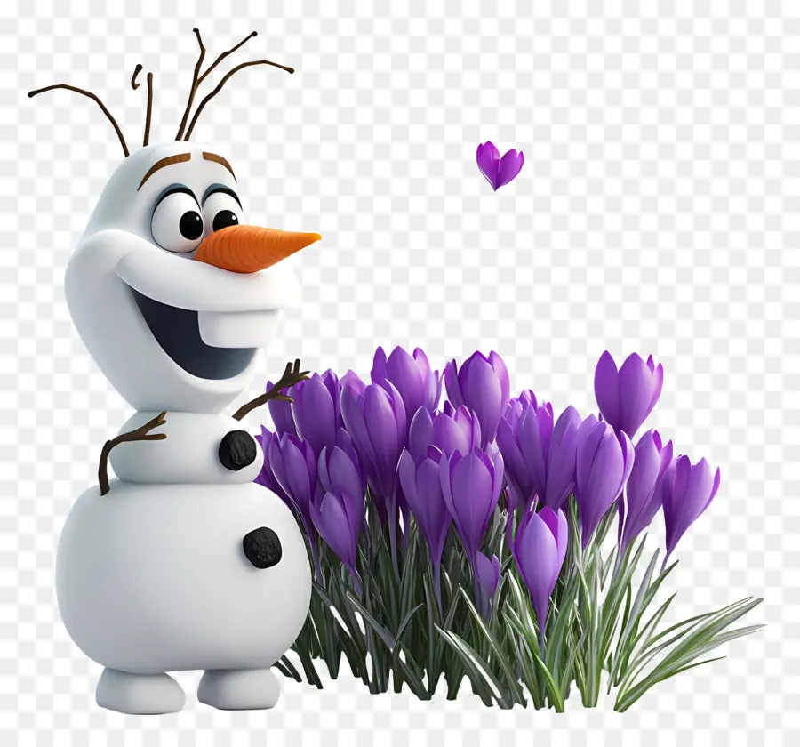 Olaf แช่แข็ง，มนุษย์หิมะด้วยดอกไม้ PNG