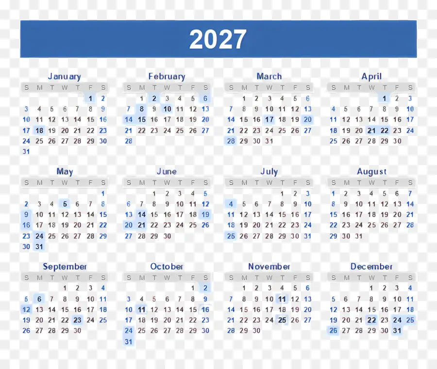 2027 ปฏิทิน，2028 ปฏิทิน PNG