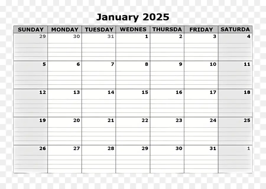 มกราคม 2025 ปฏิทิน，ปฏิทินมกราคม PNG