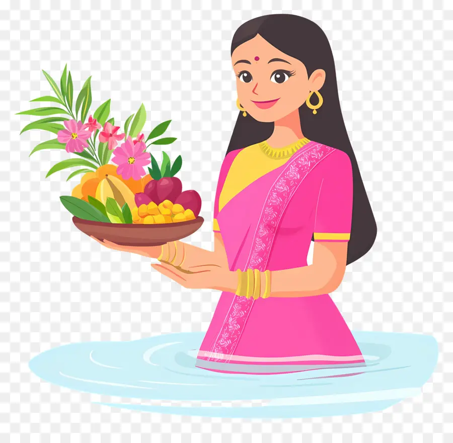 Chhath Puja，ผู้หญิงในชุดแบบดั้งเดิมที่มีข้อเสนอ PNG