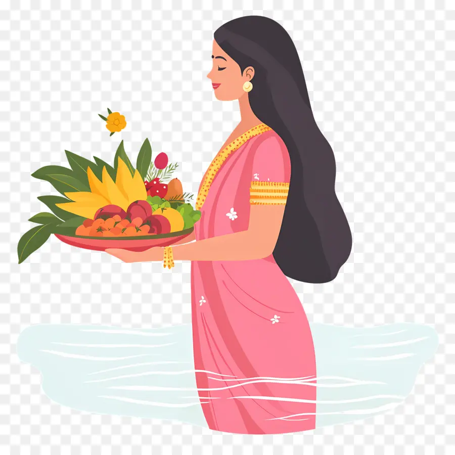 Chhath Puja，ผู้หญิงในชุดแบบดั้งเดิมที่มีข้อเสนอ PNG