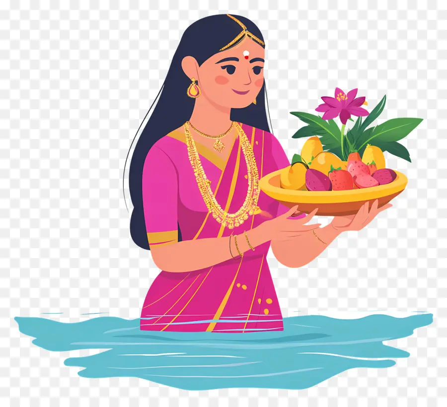 Chhath Puja，ผู้หญิงที่มีตะกร้าผลไม้ PNG