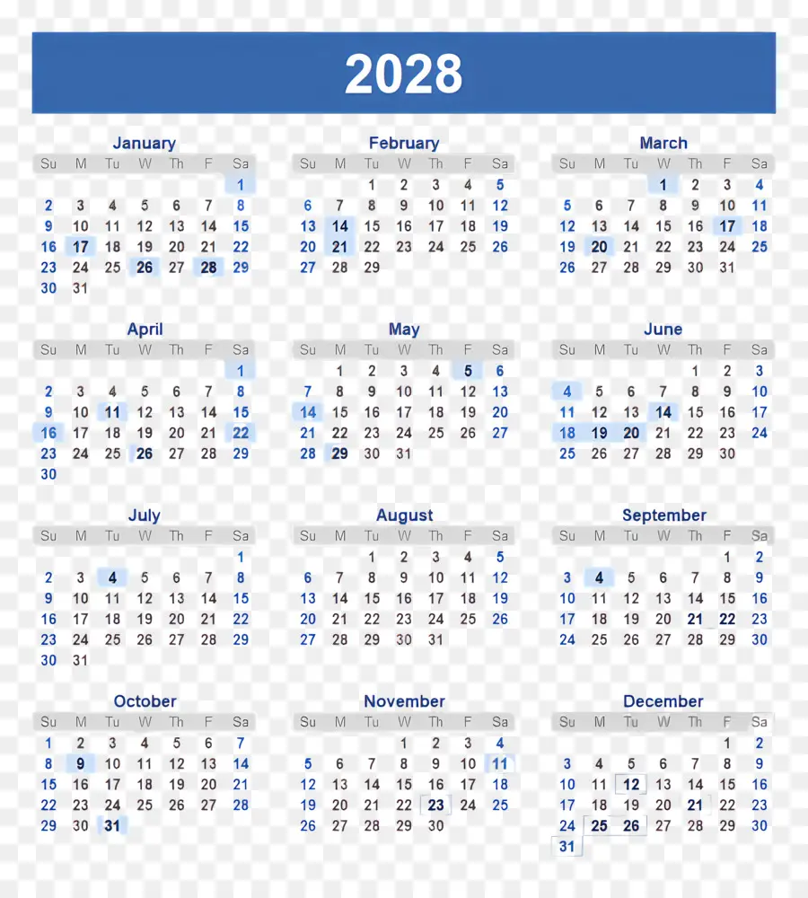 2028 ปฏิทิน，ปี PNG