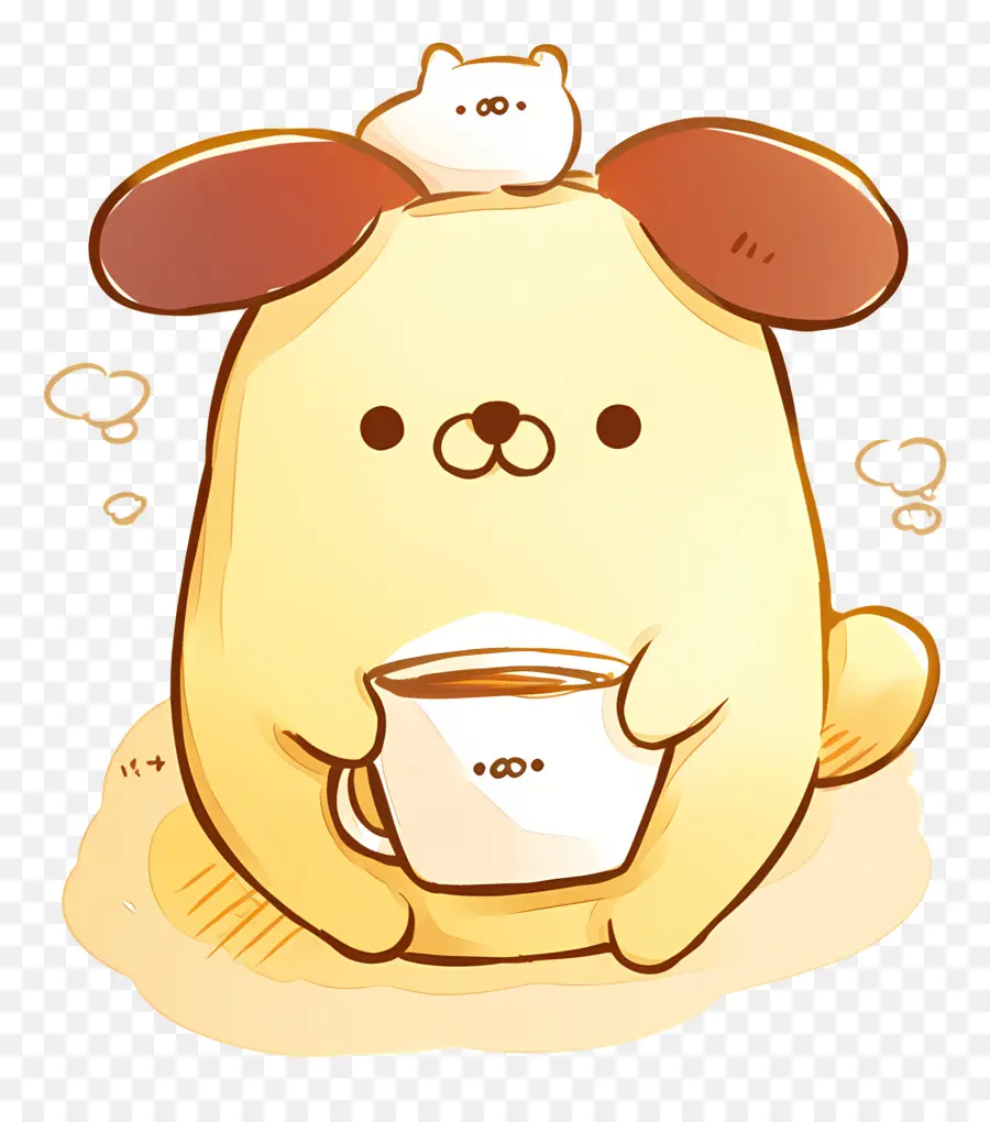 ปอมพอร์ท，สุนัขน่ารักกับถ้วยกาแฟ PNG