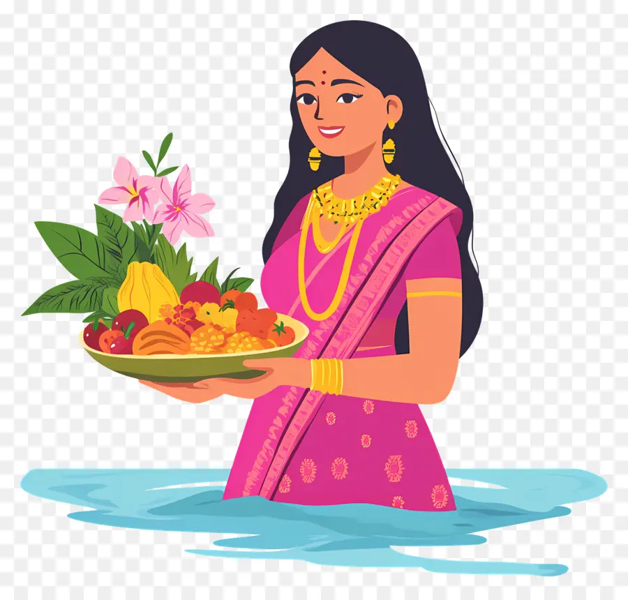 Chhath Puja，ผู้หญิงในชุดแบบดั้งเดิมที่มีข้อเสนอ PNG