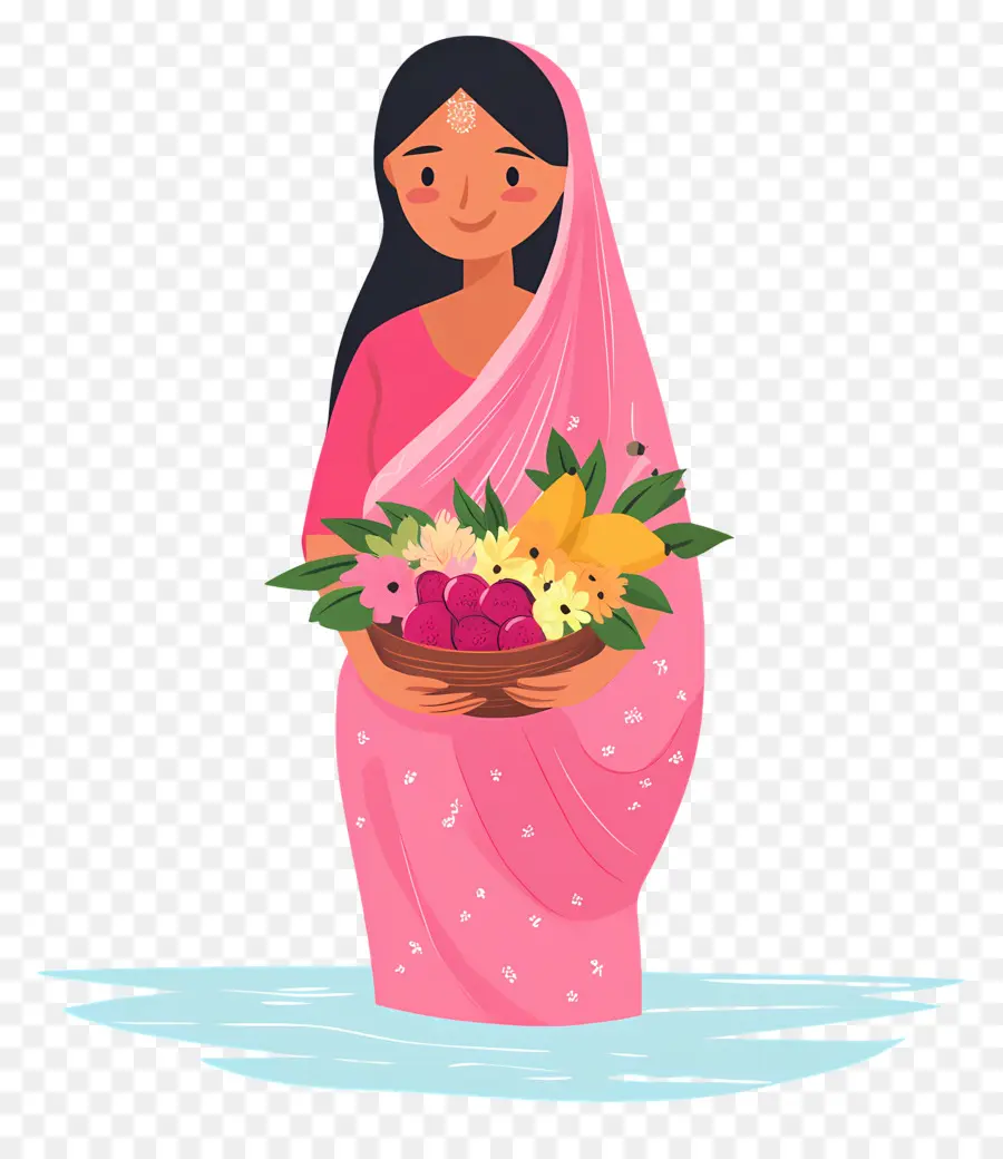 Chhath Puja，ผู้หญิงที่มีตะกร้าผลไม้ PNG