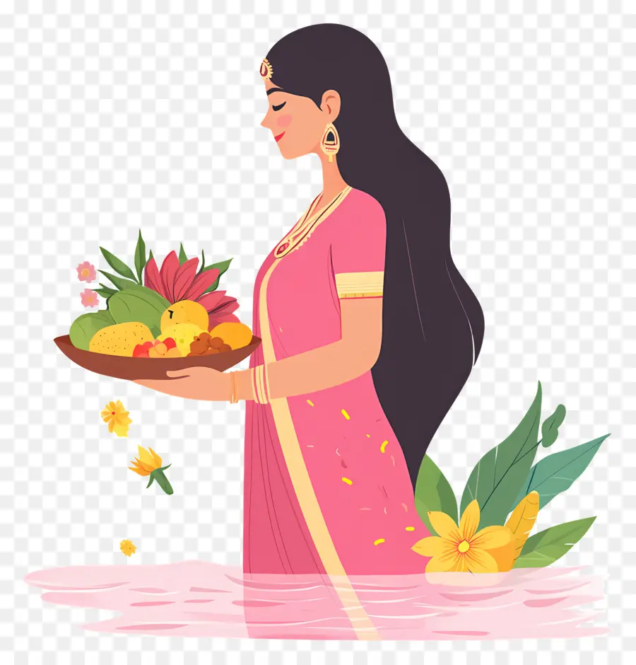 Chhath Puja，ผู้หญิงที่มีตะกร้าผลไม้ PNG