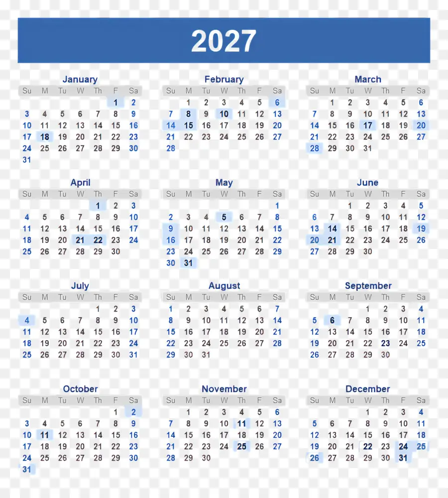 2027 ปฏิทิน，2028 ปฏิทิน PNG