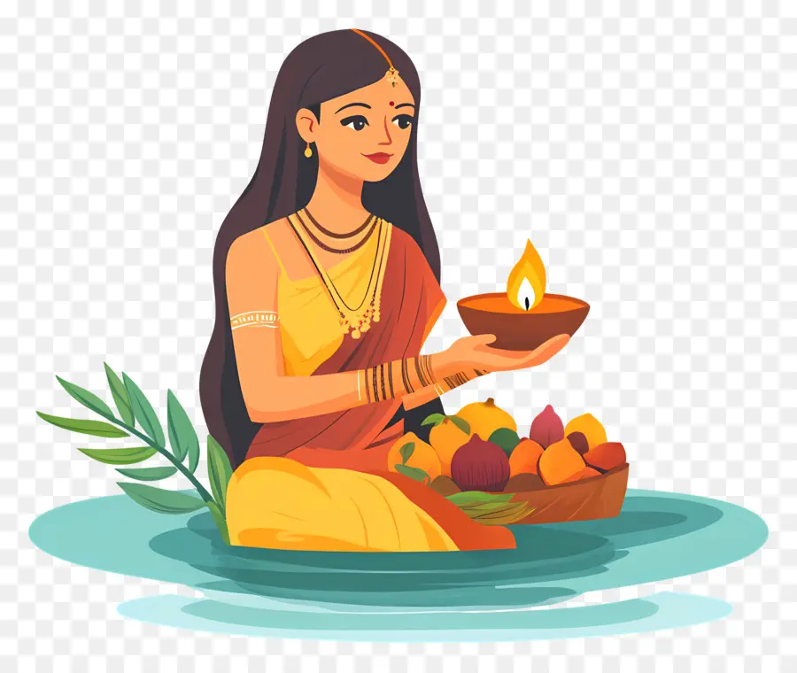 Chhath Puja，ผู้หญิงกับ Diya PNG