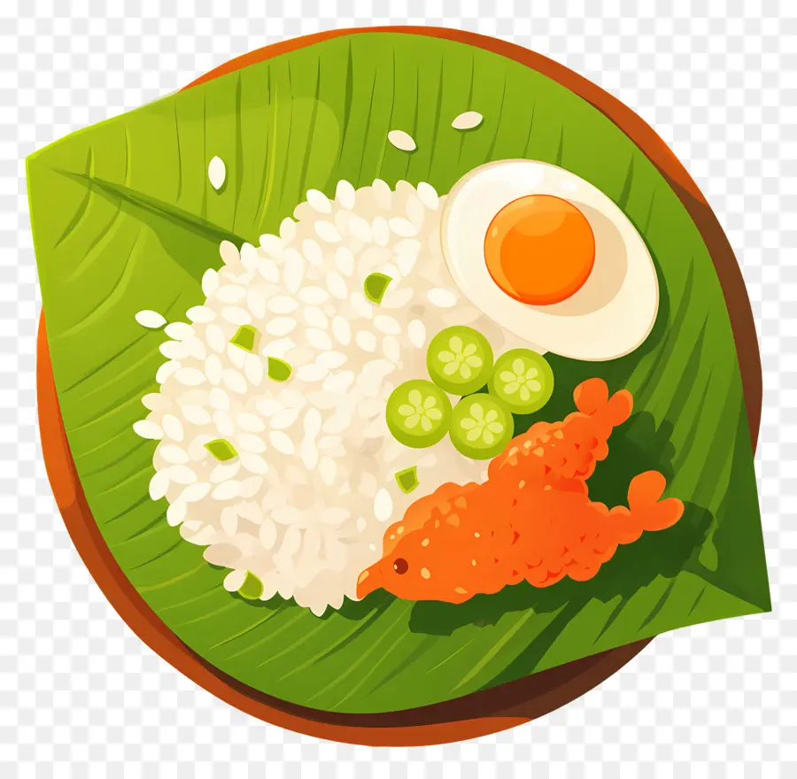 ข้าวผัด，ข้าวและไก่บนใบ PNG