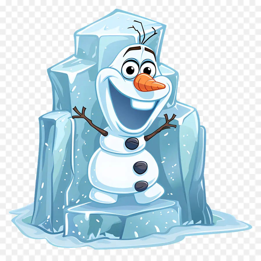 Olaf แช่แข็ง，มนุษย์หิมะบนบล็อกน้ำแข็ง PNG