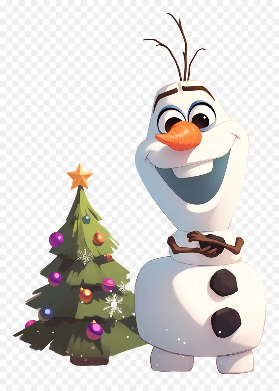 Olaf แช่แข็ง，มนุษย์หิมะกับต้นคริสต์มาส PNG