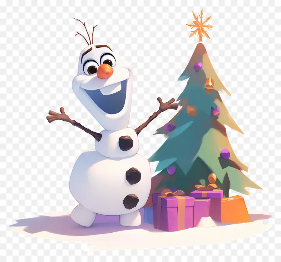 Olaf แช่แข็ง，มนุษย์หิมะกับต้นคริสต์มาส PNG