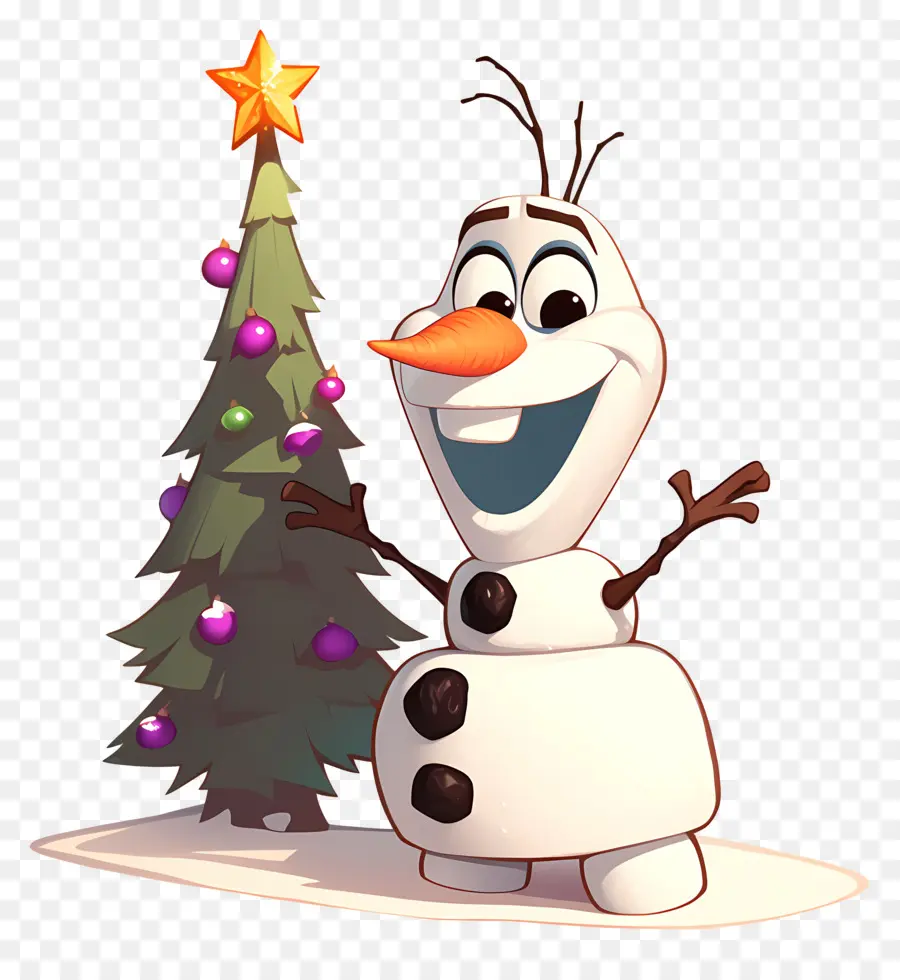 Olaf แช่แข็ง，มนุษย์หิมะกับต้นคริสต์มาส PNG