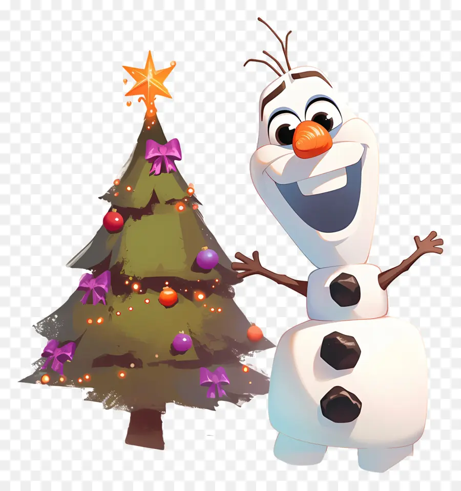 Olaf แช่แข็ง，มนุษย์หิมะกับต้นคริสต์มาส PNG