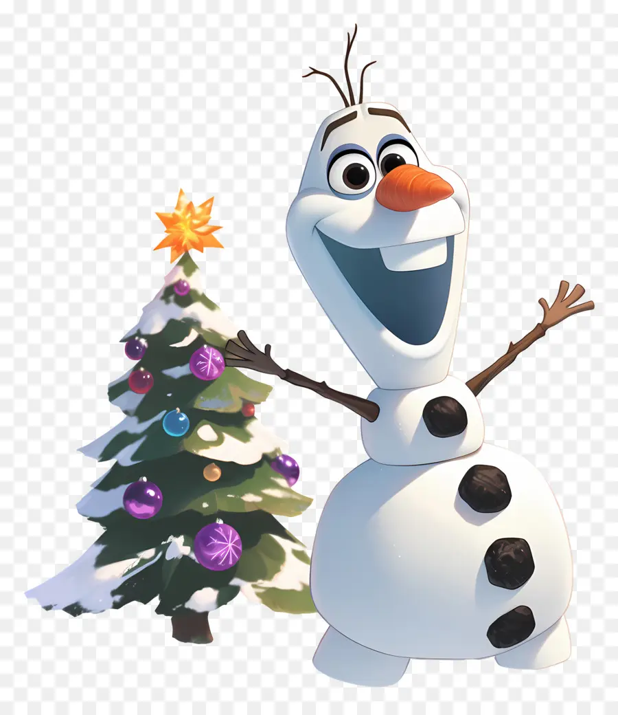 Olaf แช่แข็ง，มนุษย์หิมะกับต้นคริสต์มาส PNG