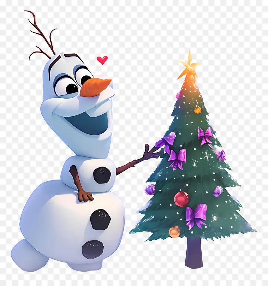 Olaf แช่แข็ง，มนุษย์หิมะกับต้นคริสต์มาส PNG