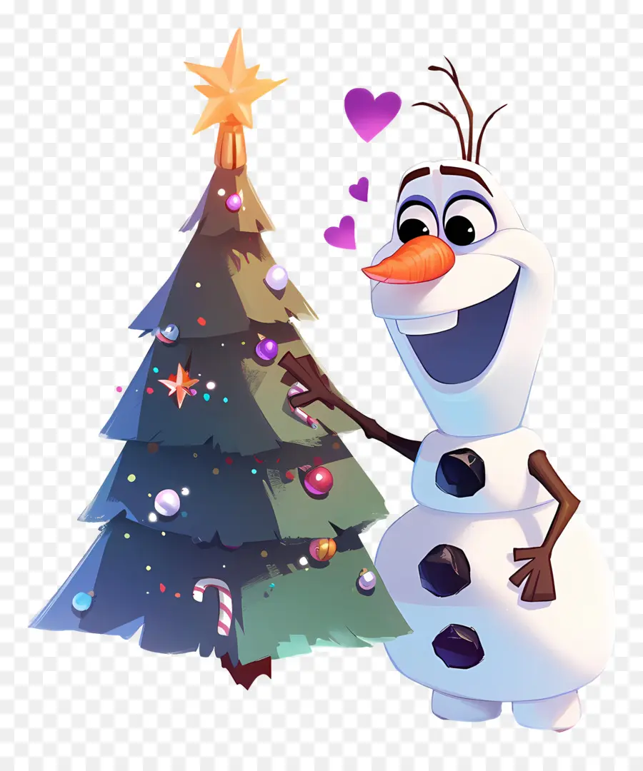 Olaf แช่แข็ง，มนุษย์หิมะกับต้นคริสต์มาส PNG