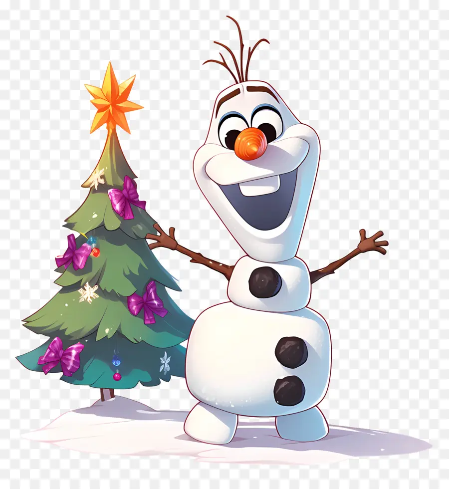 Olaf แช่แข็ง，มนุษย์หิมะกับต้นคริสต์มาส PNG