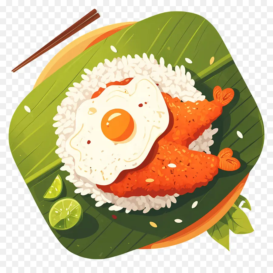 ข้าวอ้วน，ข้าวและไก่บนใบกล้วย PNG