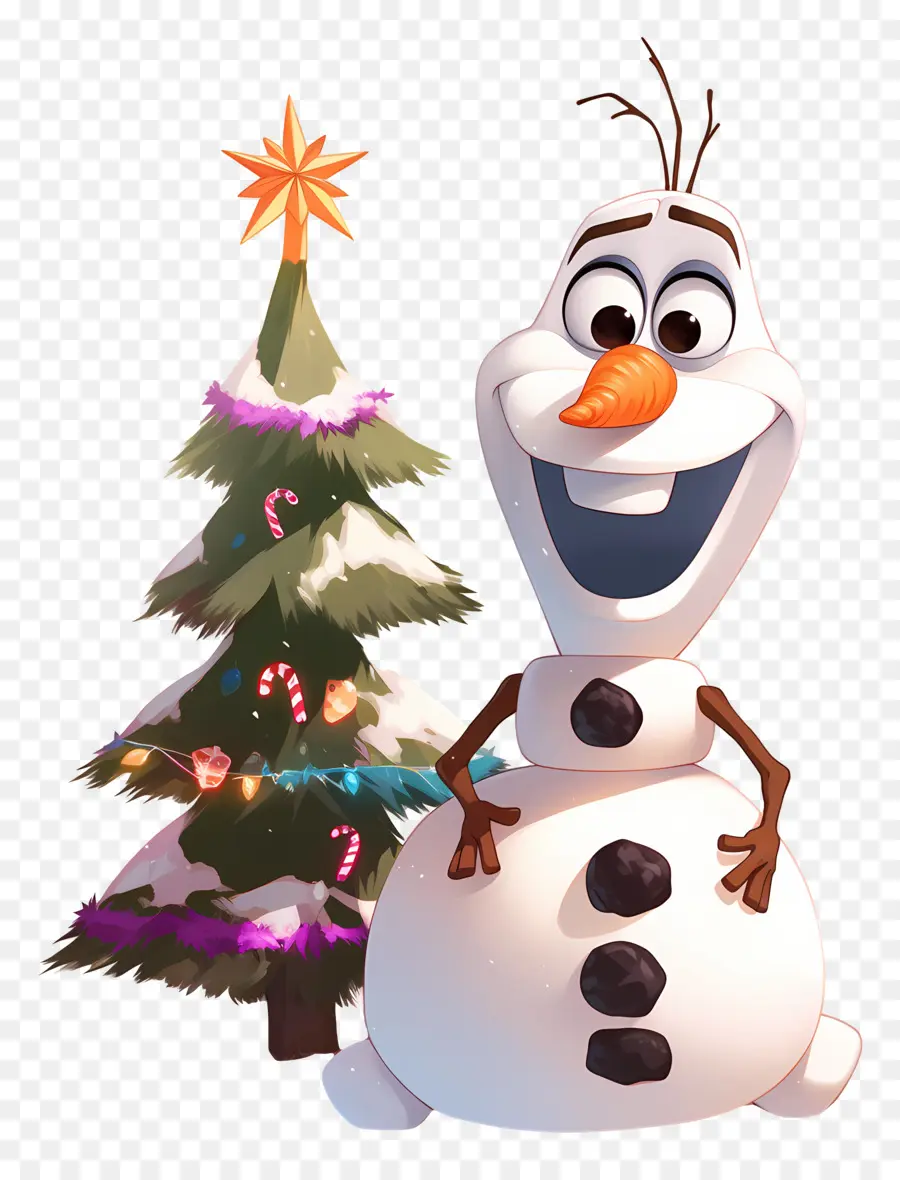 Olaf แช่แข็ง，มนุษย์หิมะกับต้นคริสต์มาส PNG