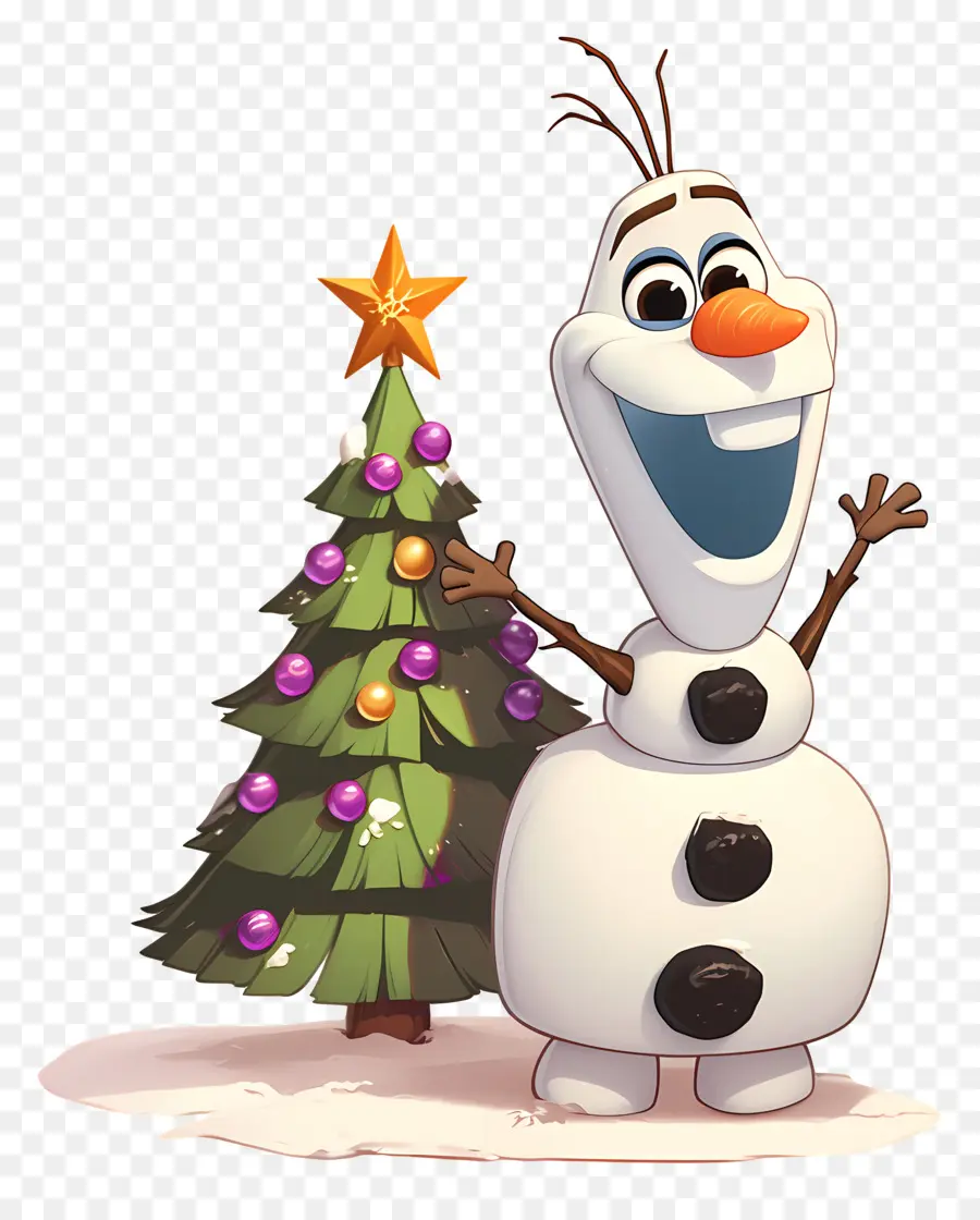 Olaf แช่แข็ง，มนุษย์หิมะกับต้นคริสต์มาส PNG