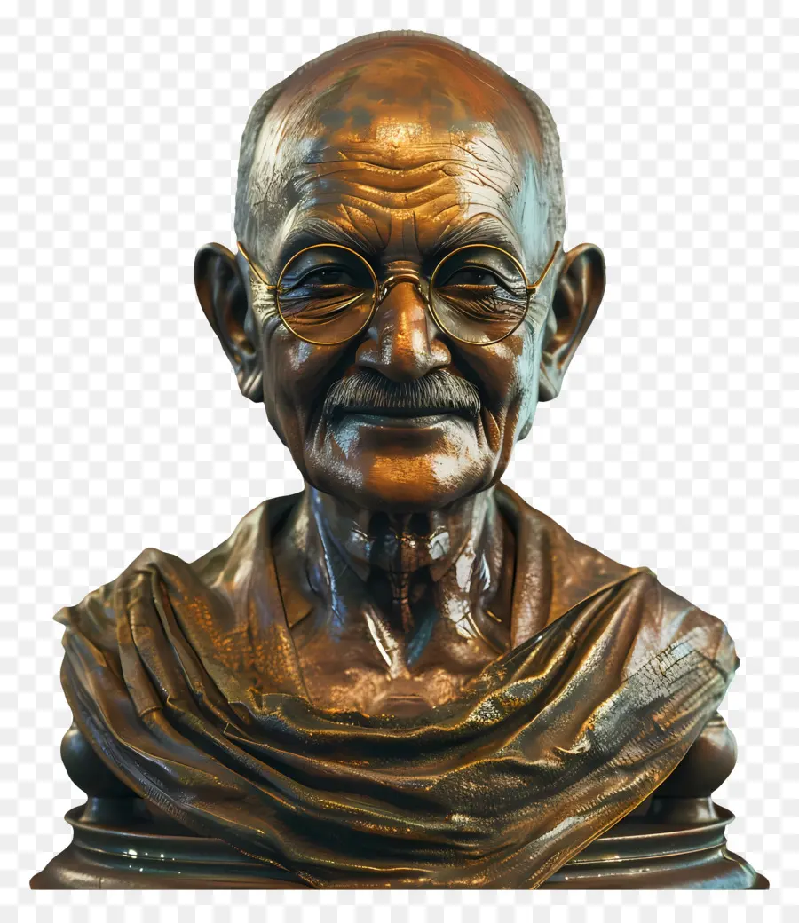 Gandhi Jayanti，Bust สีบรอนซ์กับแว่นตา PNG