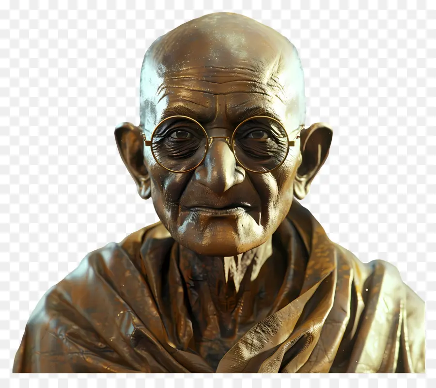 Gandhi Jayanti，Bust สีบรอนซ์กับแว่นตา PNG