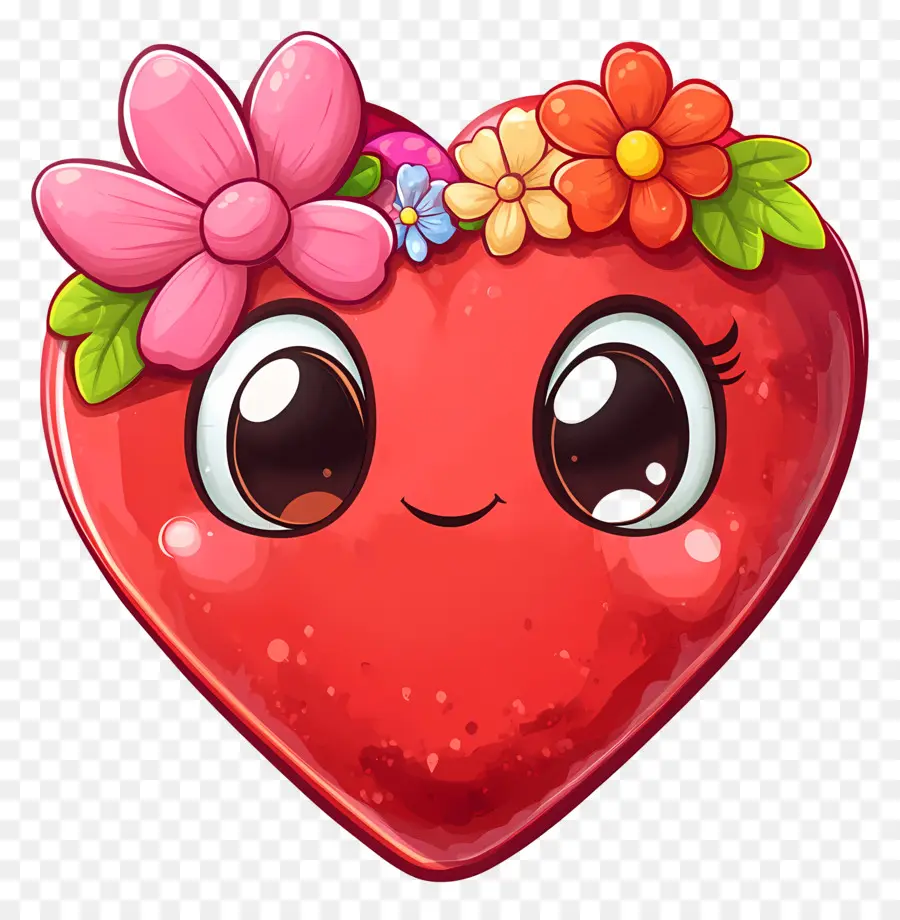 Kawaii Heart，หัวใจด้วยดอกไม้ PNG