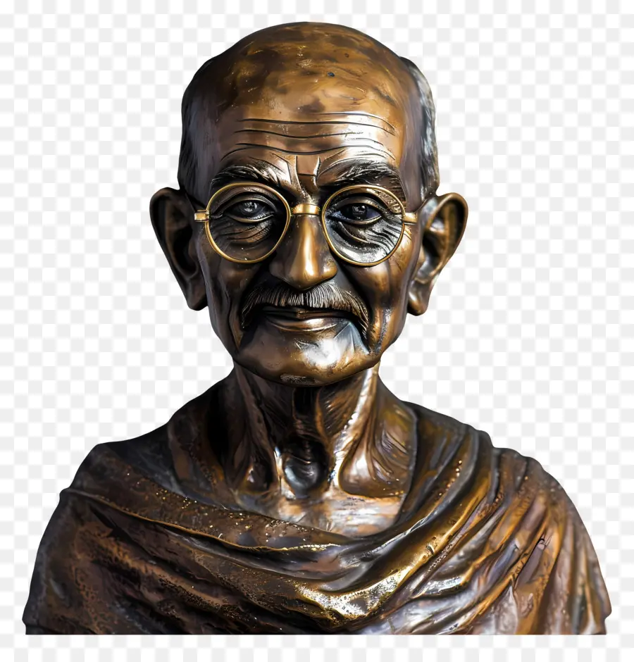 Gandhi Jayanti，Bust สีบรอนซ์กับแว่นตา PNG