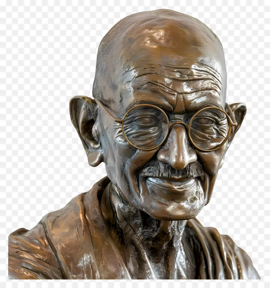 Gandhi Jayanti，มุมมองด้านหน้าอกสีบรอนซ์ PNG