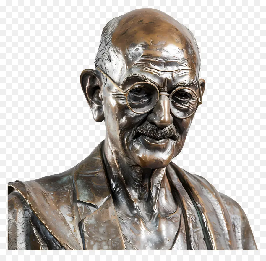 Gandhi Jayanti，มุมมองด้านหน้าอกสีบรอนซ์ PNG