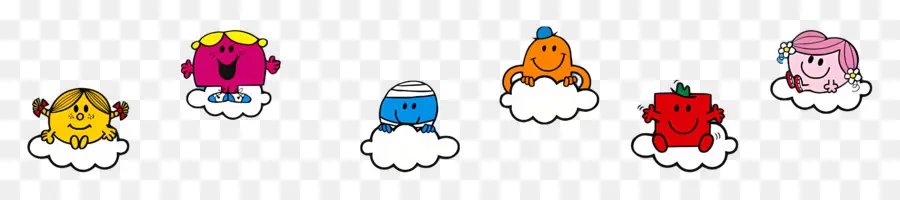 Mr Men Little Miss，อักขระสีสันสดใสบนเมฆ PNG