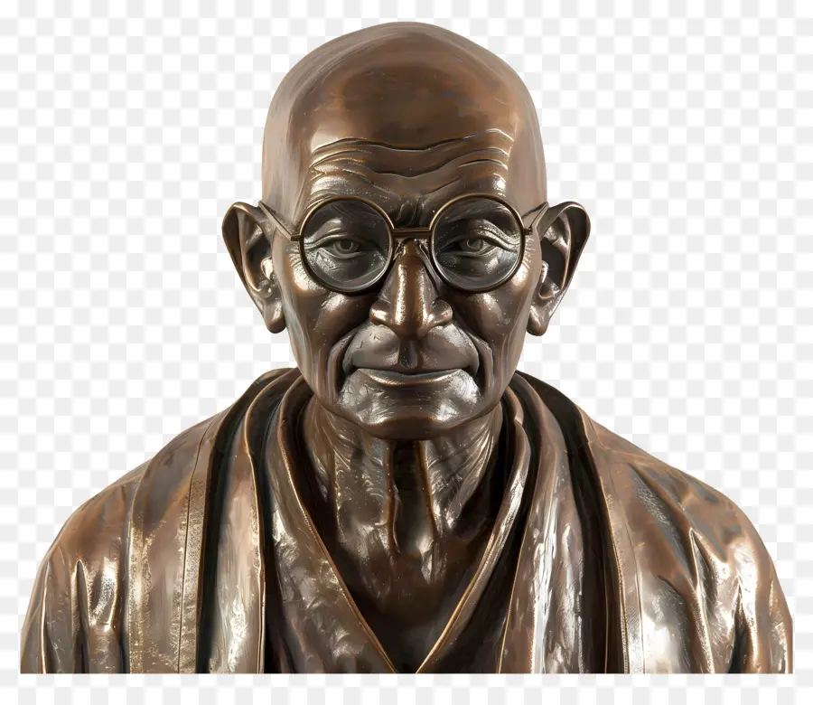 Gandhi Jayanti，Bust สีบรอนซ์กับแว่นตา PNG