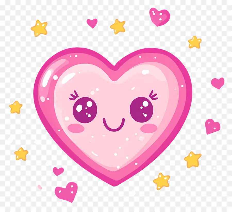 Kawaii Heart，หัวใจสีชมพูกับดวงดาว PNG