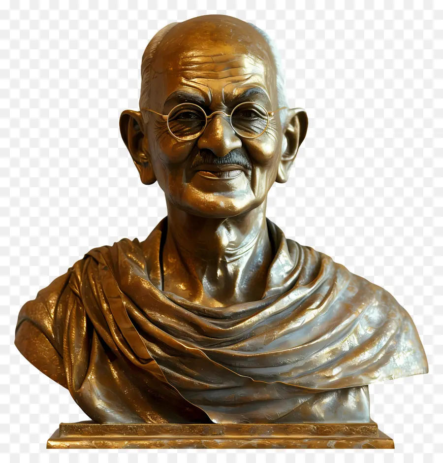 Gandhi Jayanti，Bust สีบรอนซ์กับแว่นตา PNG