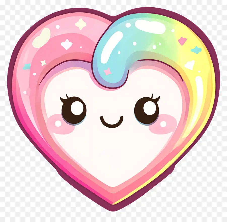 Kawaii Heart，หัวใจสายรุ้ง PNG