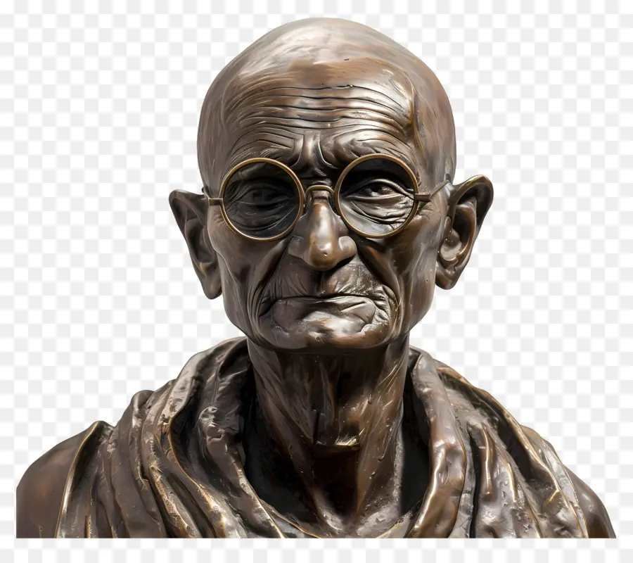 Gandhi Jayanti，Bust สีบรอนซ์กับแว่นตา PNG