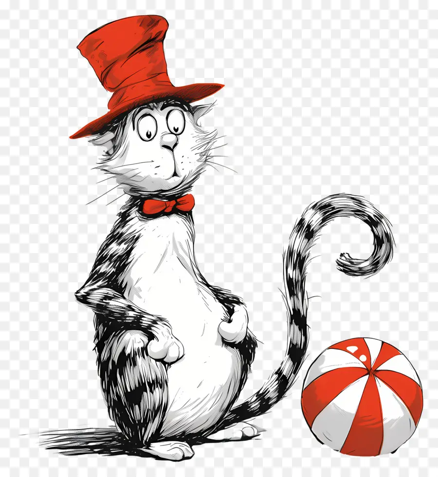 ดร Seuss，แมวกับหมวกสีแดงและผูกโบว์ PNG