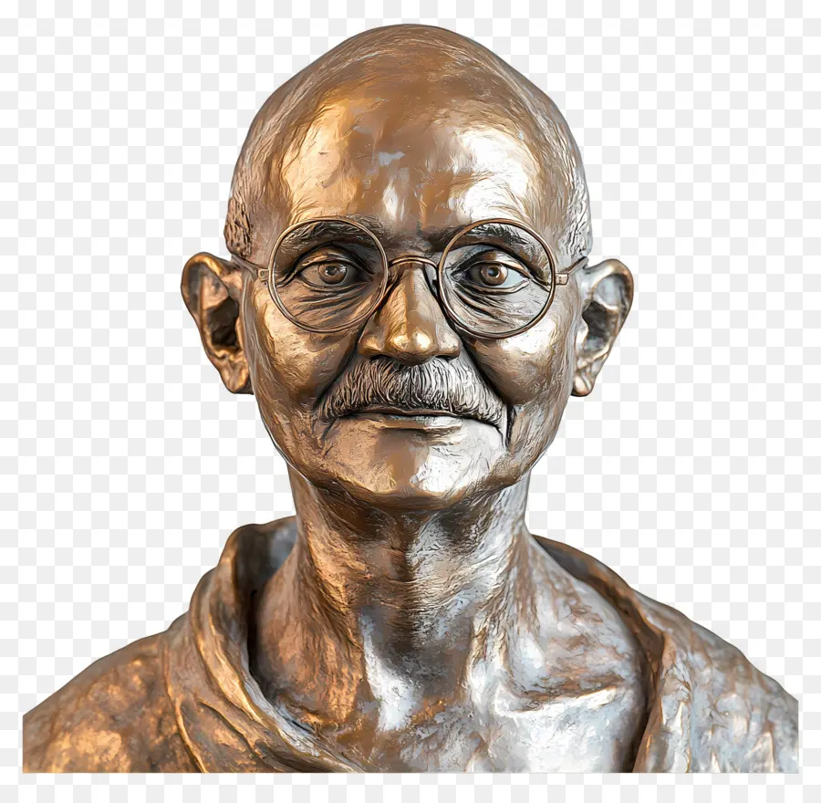 Gandhi Jayanti，Bust สีบรอนซ์กับแว่นตา PNG