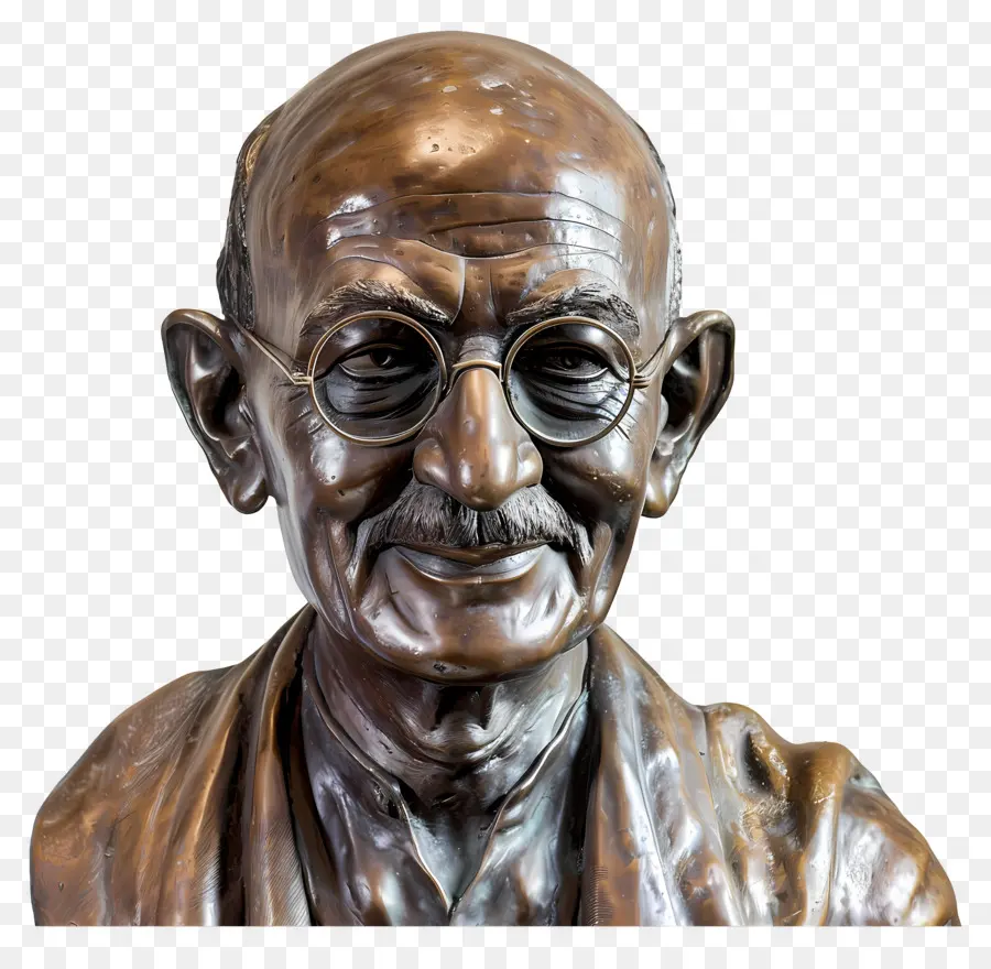 Gandhi Jayanti，Bust สีบรอนซ์กับแว่นตา PNG