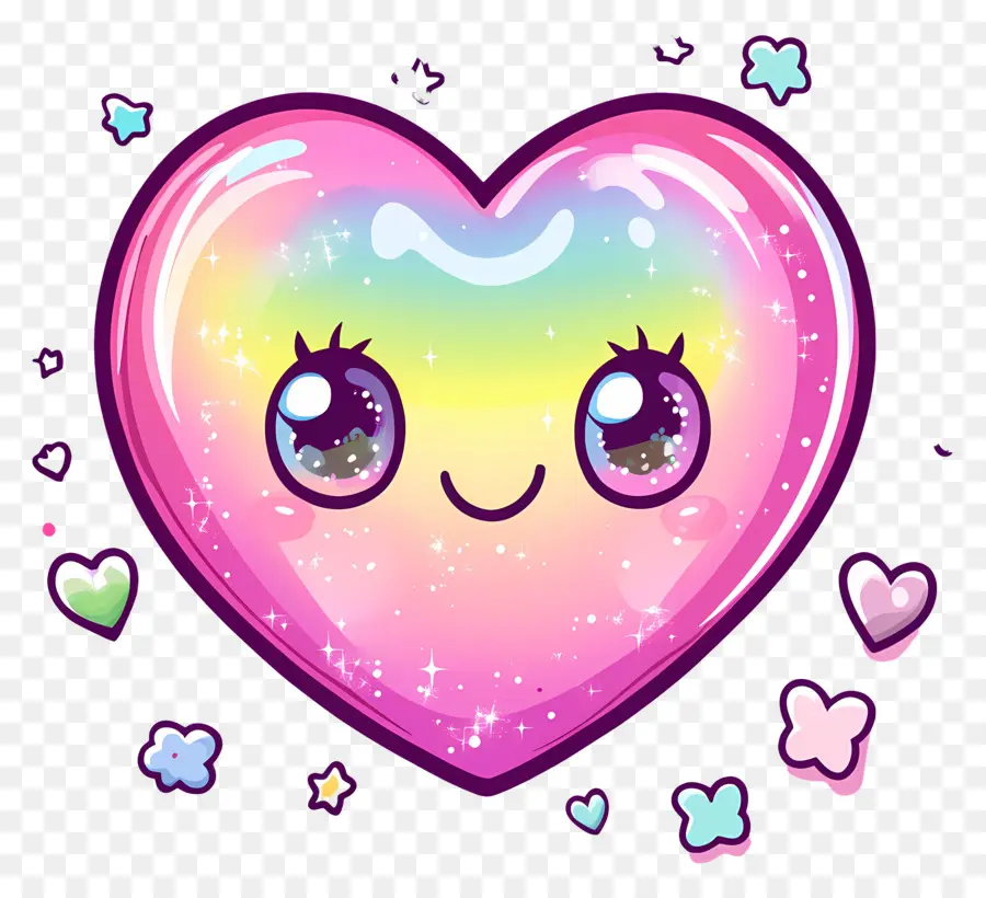 Kawaii Heart，หัวใจสายรุ้ง PNG